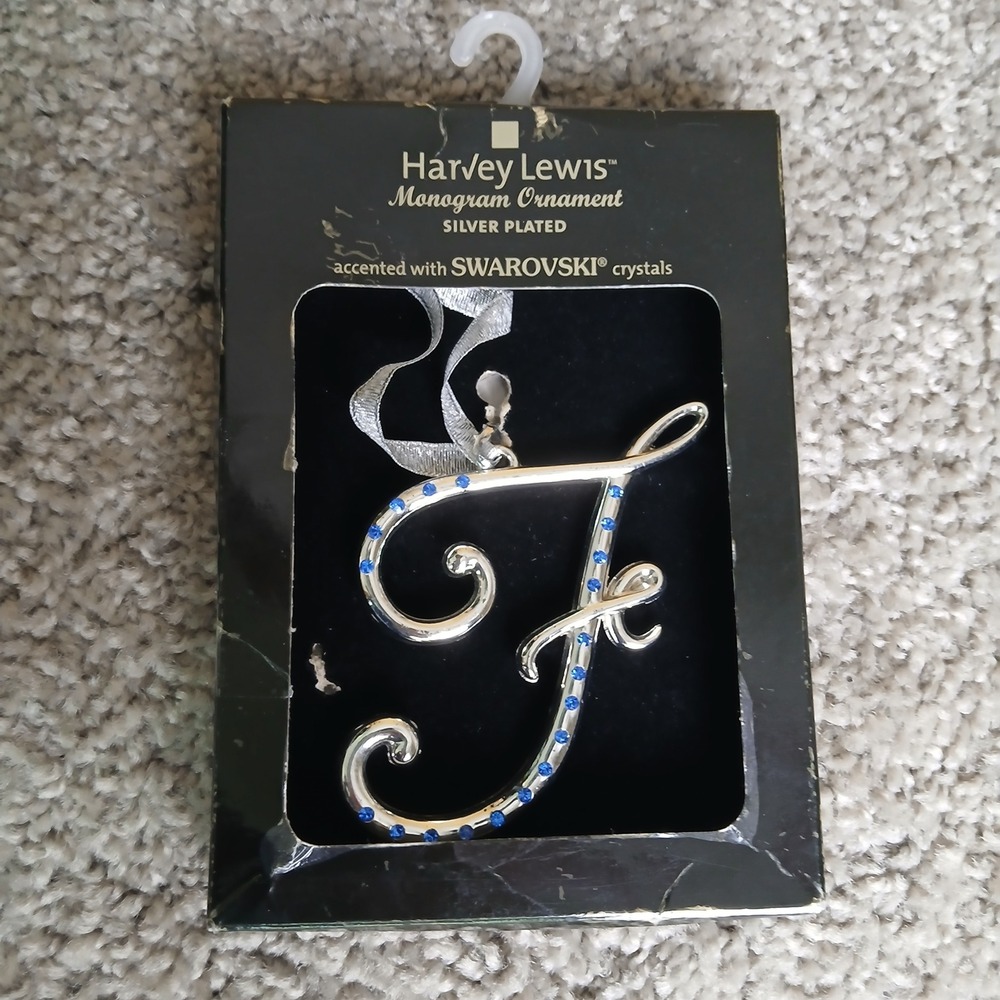 Harvey Lewis‎ Silver Plated Monogram Letter F Swarovski Crystal Ornament Blue